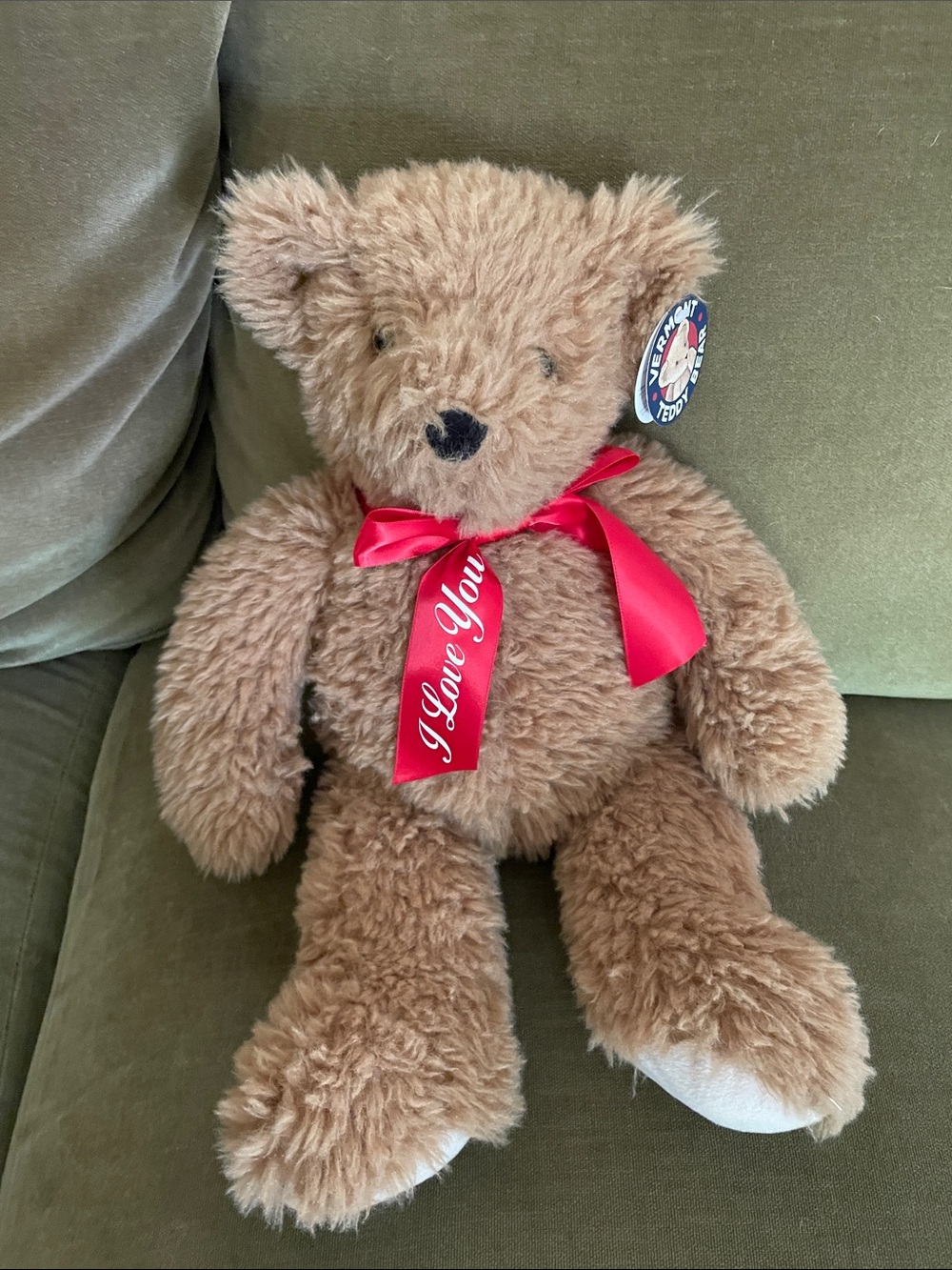 Vermont Teddy Bear with Red 'I Love You' Ribbon